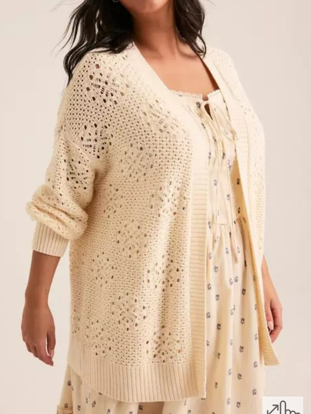 Torrid Festi Cream Open Stitch Pointelle Cardigan Sweater Boho